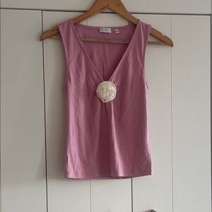 Aritzia Pink Tank Top with Cream Floral Accent